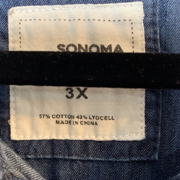 Sonoma Blue Denim Dress 3X Tie Waist Roll Tab Sleeve Button Front Cotton Blend - Picture 3 of 13